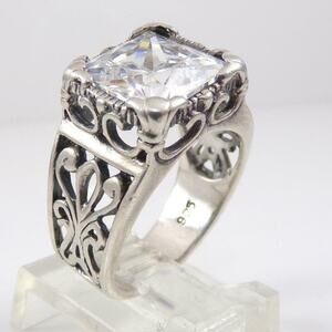 Silpada 925 Sterling Silver Uptown Cubic Zirconia CZ Filigree Ring size 12.5